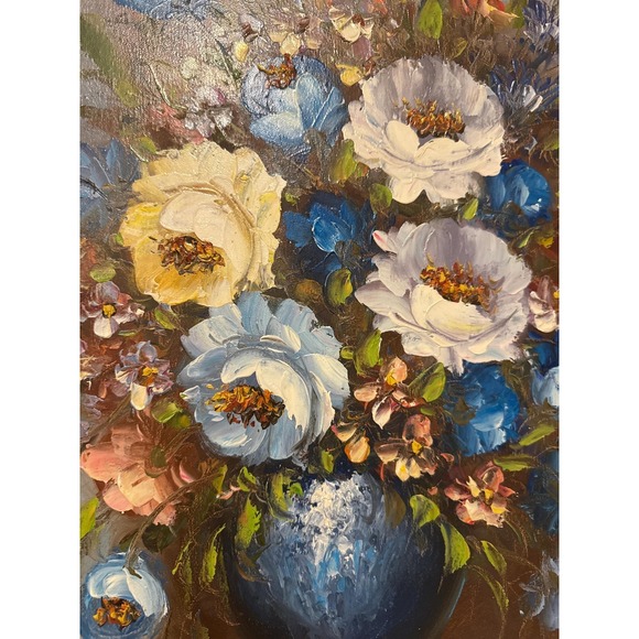 Mid-Century Floral Impasto Oil Painting - Goldberg Signed - Ornate Wood Frame - Picture 3 of 3